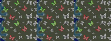 Raster renkli sonsuz doku. Kelebekli çizim şekli. Bahar ve yaz tasarımı için renkli bir arkaplan. El çizimi illüstrasyon.