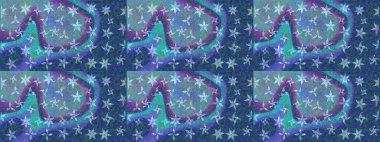 Raster illüstrasyonu. Çiçek süslemeli çizim deseni. Mavi renkte çiçekler.