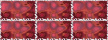 Raster illüstrasyonunda kusursuz çiçek deseni. Kırmızı renkte çiçekler.