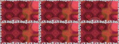 Millefleur 'lar. Oldukça eski bir besin torbası deseni, küçük kırmızı renkte, çiçekler. Tekstil, kumaş, kapaklar, duvar kağıtları, baskı, naylon, yapıştırma, örgü, dekupaj için çiçeksiz arkaplan.