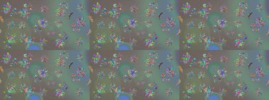 Çiçekli karalama şeklinde Raster çiçek deseni. Gri renkte yaz çiçekleri. Raster illüstrasyonu.