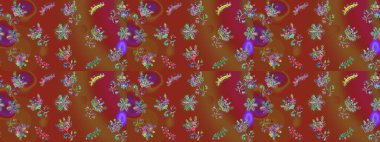 Kahverengi, kırmızı ve yeşil renklerde kar tanesinden yapılmış kış deseni. Kış konsepti Düz yatıyordu. Raster illüstrasyonu.