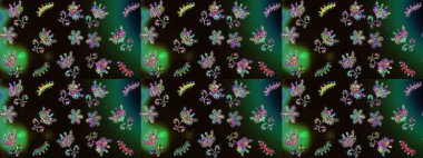 Renkli Bahar Teması eskiz kalıbı. Siyah, yeşil ve gri renkli çiçekler. Düz Çiçek Elementleri Tasarımı. Raster illüstrasyonunda çiçek deseni çizimi.