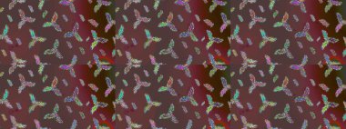 Kar tanelerinin soyut arkaplanı olan şirin bir Noel arkaplanı. Kahverengi, yeşil ve mavi kar taneleri. Raster illüstrasyonu. Renkler. Noel ve Yeni Yıl moda baskıları için tatil tasarımı.