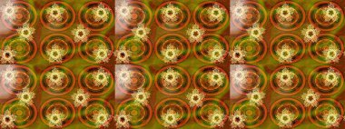 Küçük çiçekteki sevimli çiçek deseni. Varicolobrown, turuncu ve sarı raster çizimi. Birçok kahverengi, turuncu ve sarı soyut çiçekli tropik çizim deseni.