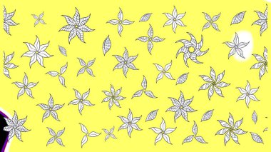 Sevimli çiçek raster deseni. Düz Çiçek Elementleri Tasarımı. Renkli Bahar Teması eskiz kalıbı. Sarı renkte çiçekler.