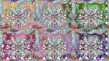 Raster illüstrasyonunda kusursuz çiçek deseni. Tarafsız renklerde çiçekler.