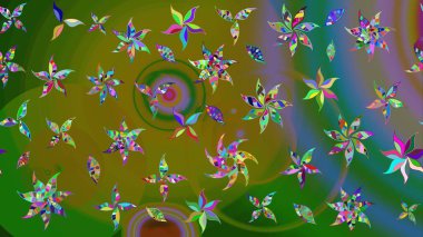 Raster illüstrasyonundaki çiçek desenli çizim. Suluboya tarzında yeşil renkte çiçekler.