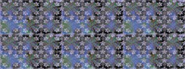 Çiçekli bahar çiçekleri. Küçük çiçekte güzel bir desen. Küçük renkli çiçekler. Moda baskıları için zarif bir şablon. Motley illüstrasyonu.