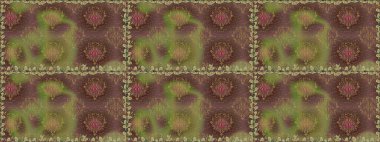 Çiçeksiz desenli, suluboya elle çizilmiş elementler. Parlak renkli fantezi çiçekleri, yapraklar, kahverengi renkli tomurcuklar, kahverengi.