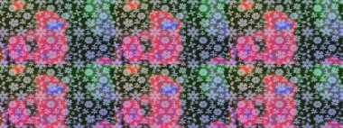 Süslü kumaş deseni. Renkli Bahar Teması eskiz kalıbı. Düz Çiçek Elementleri Tasarımı. Raster illüstrasyonunda çiçek deseni çizimi.