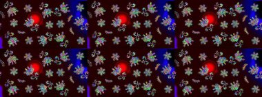 Raster güzel bir çiçek deseni çizmiş. Bahar mevsimi. Tatil havası. Nazik romantik baskı. Siyah, mavi ve kahverengi renkte çiçekler.