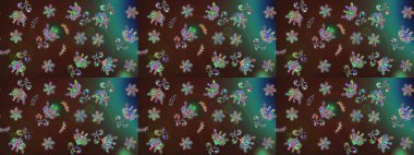 Çiçekli karalama şeklinde Raster çiçek deseni. Yumuşak, yaz çiçekli arka plan. Kahverengi renkte çiçekler.