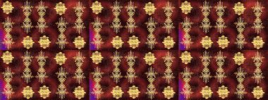 Raster illüstrasyonu. Renkler. Noel ve yeni yıl moda baskıları için tatil tasarımı. Kar tanelerinin soyut arkaplanlı Noel şablonu. Kahverengi, kırmızı ve sarı kar taneleri.