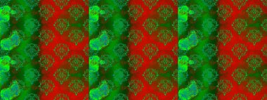 Sevimli çiçek raster deseni. Yeşil, kırmızı ve kahverengi renkte çiçekler. Kusursuz Renksiz Bahar Temalı Kusursuz Arkaplan. Düz Çiçek Elementleri Tasarımı.