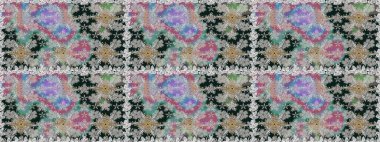 Gri renklerde bahar çiçekleri. Raster illüstrasyonu. Çiçek ve yapraklı karalama şeklinde Raster çiçek deseni.