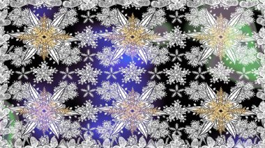 Çok renkli, zarif küçük çiçekler ve gri renkli komik böcekler, raster desen, illüstrasyon.