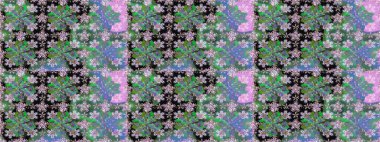 Varicologreen raster pürüzsüz çizim. Bir sürü yeşil ve soyut çiçekli tropik, pürüzsüz bir desen. Küçük çiçekte sevimli çiçek deseni var..