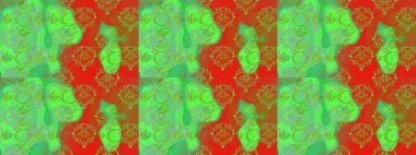 Gömlek baskısı için çiçek boyası. Çiçeksiz desenli arka plan. Yeşil, kırmızı ve turuncu renkte çiçekler.