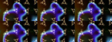 Asya tekstil tarzında. Raster illüstrasyonu. Raster illüstrasyonu. Çiçek desenli çizim. Siyah, kahverengi ve mavi renkte çiçekler.