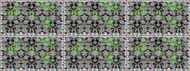 Kusursuz bir arka plan modeli. Yapraklı çiçekler ve kır renkli papatya çiçekleri. Raster - stok.