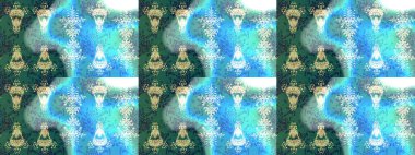 Raster illüstrasyonundaki çiçek desenli çizim. Mavi, yeşil ve nötr renklerde çiçekler. Renkli Bahar Teması eskiz kalıbı. Düz Çiçek Elementleri Tasarımı.