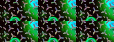 Güzel bir kış süsü. Raster illüstrasyonu. Siyah, yeşil ve gri kar tanelerinden izole edilmiş. Kar taneleri koleksiyonu.