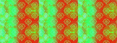 Raster illüstrasyonunda kusursuz çiçek deseni. Çiçekler suluboya tarzında yeşil, turuncu ve sarı renklerde.