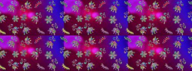 Yüzey için tekrarlanan doku, ambalaj kağıdı, mor, mor ve kırmızı renkler. Raster illüstrasyonu. Renkli arka planda izole kar taneleri. Kış kar tanesi, raster arkaplan.