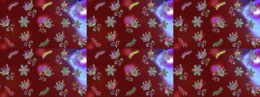 Küçük çiçekteki sevimli çiçek deseni. Kırmızı, mor ve mavi renkte çiçekler.