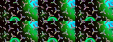 Güzel bir kış süsü. Raster illüstrasyonu. Siyah, yeşil ve gri kar tanelerinden izole edilmiş. Kar taneleri koleksiyonu.