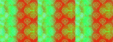 Raster illüstrasyonunda kusursuz çiçek deseni. Çiçekler suluboya tarzında yeşil, turuncu ve sarı renklerde.