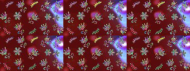 Küçük çiçekteki sevimli çiçek deseni. Kırmızı, mor ve mavi renkte çiçekler.