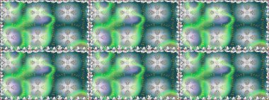 Renkli, yeşil, pürüzsüz desen. Doodle tarzı. Yeşil renkli çiçekler. El çizimi dikişsiz sonbahar çiçekleri deseni. Tekstil ve kapak tasarımı için mükemmel.