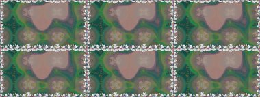 Çiçeklerle suluboya desenli çiçek deseni. Raster illüstrasyonu. Yeşil renkli Asyalı tekstil.