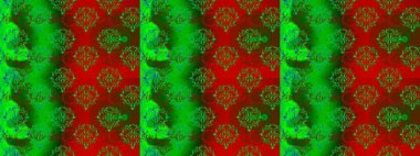 Raster illüstrasyonu. Çiçek süsü ile kusursuz desen. Yeşil, kırmızı ve kahverengi renkte çiçekler.