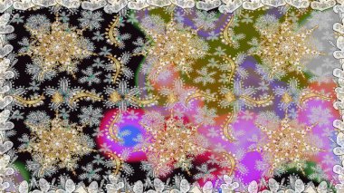 Barok tarzında kusursuz bir doğulu süsü. Geleneksel klasik raster altın pürüzsüz desen. Gri renklerdeki altın elementler.