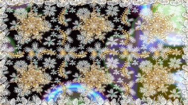 Çiçek kiremitleri. İslam tasarımı. Raster altın tekstil baskısı. Altın elementlerle nötr renklerde altın desen. Kusursuz desenli oryantal süs.