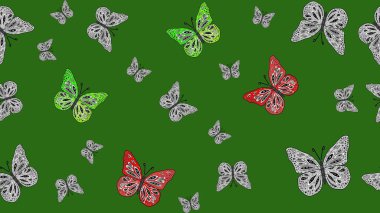 Çizim, karalama, karalama. Raster illüstrasyonu. Sonsuz. Tekrarlanan kelebekler. Elle çizilmiş sevimli kız çizimi deseni.