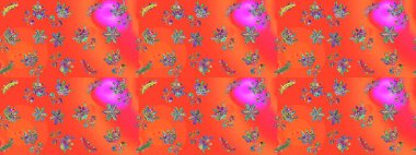 Kusursuz çiçek deseni. Raster illüstrasyonu. Turuncu, pembe ve kırmızı renkli Asya tekstili.