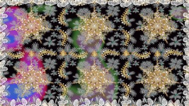 Barok tarzında duvar kağıdı tasarımı için kusursuz damaske deseni arkaplanı. Süslü raster dekorasyonu. Altın elementlerle gri renklerde altın desen.