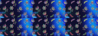 Çiçekler mavi, gri ve yeşil renklerde. Raster illüstrasyonundaki çiçek desenli çizim. Renkli Bahar Teması eskiz kalıbı. Düz Çiçek Elementleri Tasarımı.