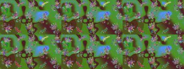 Noel yeşili, kahverengi ve mavi. Raster illüstrasyonu. Sihirli yeşil, kahverengi ve mavi tatil soyut arka plan yıldız ve düşen kar taneleri.