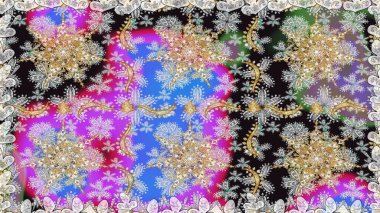 Paisleys zarif çiçek desenli dikdörtgen arka plan duvar kâğıdı illüstrasyonlu klasik stil, modern 3D çizgili sanat altın ve gri desenli çiçek yaprakları ve süslemeleri..