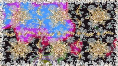 Süslü raster dekorasyonu. Gri renklerdeki altın element. Lüks, kraliyet ve Viktorya dönemi konsepti. Klasik barok çiçekli desenli altın renginde gri renkte..