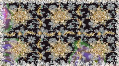 Gri renkli ve altın elementli geleneksel altın sarısı desen. Barok tarzında kusursuz bir doğulu süsü..