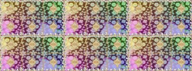 Kusursuz desenli oryantal süs. İslam tasarımı. Raster altın tekstil baskısı. Tarafsız ve kahverengi renklerde altın desenli altın elementler. Çiçek karoları.