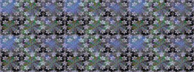 Modern çiçek arkaplanı. Moda baskıları için zarif bir şablon. Parlak renkli çiçekleri ve gri renkli yaprakları olan kusursuz çiçek desenleri. Halk stili.