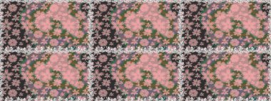 Şirin çiçek elementleri. Raster illüstrasyonu. Düz Çiçek Elementleri Tasarımı. Kusursuz desenli, modaya uygun kumaş deseni. Renkli Bahar Teması Kusursuz Arkaplan.