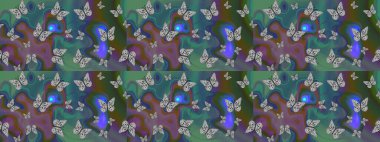 Böcekli eskiz kalıbı. Raster illüstrasyonu. Boyama kitabı için uçan farklı güzel kelebekler. Giysiler, erkekler, kızlar ve duvar kağıtları için soyut çizim kalıbı.